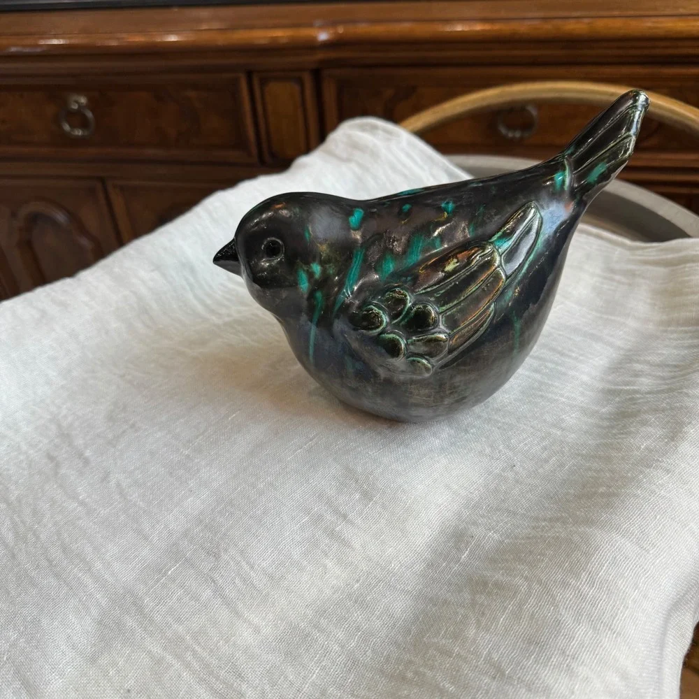 Decorative Ceramic Bird Figurine Teal Glaze Vintage‎ Style Home Decor Accent